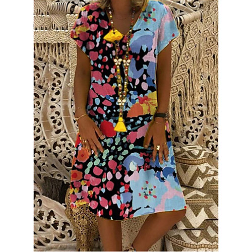 

Women's Sheath Dress Knee Length Dress - Short Sleeves Color Block Summer Elegant 2020 Yellow Orange Light Blue S M L XL XXL XXXL