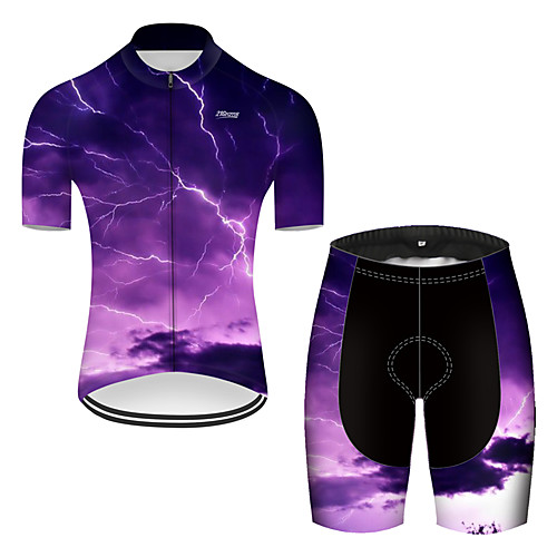 

21Grams Men's Short Sleeve Cycling Jersey with Shorts Nylon Polyester Violet 3D Lightning Gradient Bike Clothing Suit Breathable 3D Pad Quick Dry Ultraviolet Resistant Reflective Strips Sports 3D