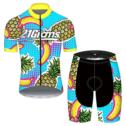 

21Grams Men's Short Sleeve Cycling Jersey with Shorts Nylon Polyester BlueYellow Fruit Pineapple Banana Bike Clothing Suit Breathable 3D Pad Quick Dry Ultraviolet Resistant Reflective Strips Sports
