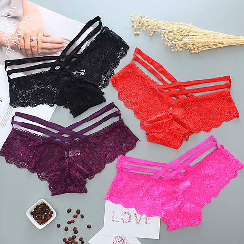 

Women's Lace / Basic G-strings & Thongs Panties - Normal Low Waist White Black Purple One-Size