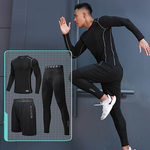 

Men's Pocket Tracksuit Activewear Set Workout Outfits 3pcs Round Running Active Training Jogging Reflective Breathable Quick Dry Sportswear Athletic Clothing Set Long Sleeve Activewear Stretchy Skinny