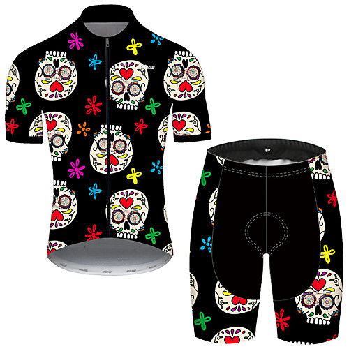 

21Grams Men's Short Sleeve Cycling Jersey with Shorts Nylon Polyester Black / Red Skull Floral Botanical Funny Bike Clothing Suit Breathable 3D Pad Quick Dry Ultraviolet Resistant Reflective Strips