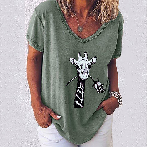 

Women's T shirt Graphic Printing V Neck Tops Basic Top White Black Blue