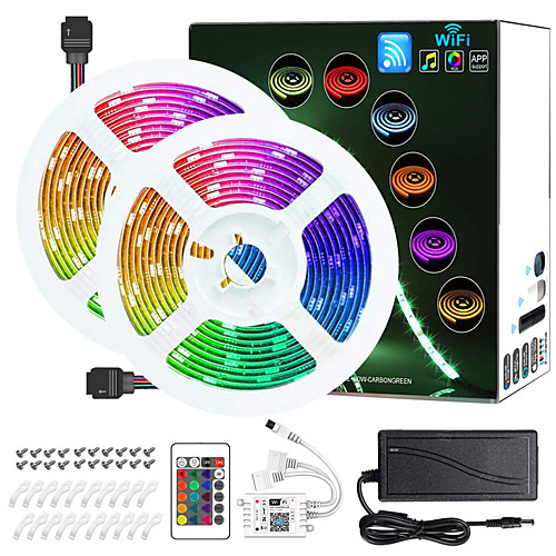 

2x5M Light Sets RGB Strip Lights 300 LEDs 5050 SMD 10mm 1 24Keys Remote Controller 1Set Mounting Bracket 1 DC Cables 1 set RGB Christmas New Year's APP Control Cuttable Party 12 V