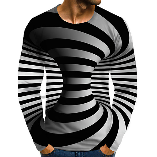 

Men's T shirt 3D Print Graphic Optical Illusion Plus Size Print Long Sleeve Daily Tops Streetwear Exaggerated Blue Yellow Blushing Pink