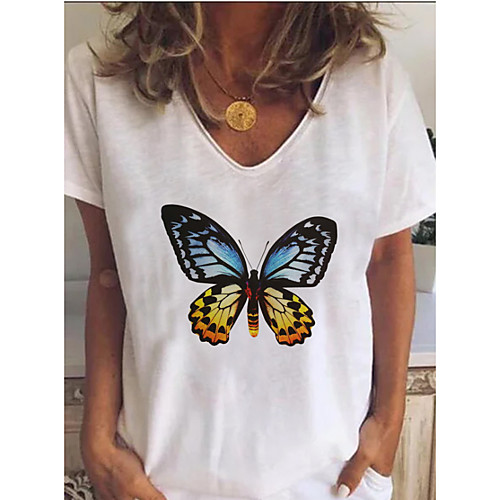 

Women's T-shirt Animal Tops V Neck Loose Daily Summer White S M L XL 2XL 3XL
