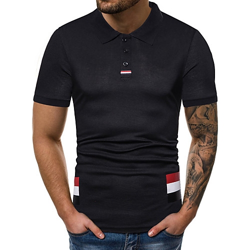 

Men's Solid Colored Black Patchwork Polo Basic Daily White / Black