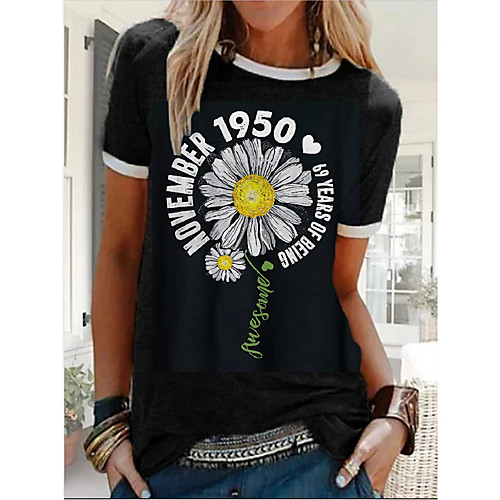 

Women's T-shirt Floral Graphic Daisy Tops - Print Round Neck Basic Daily Black M L XL 2XL 3XL