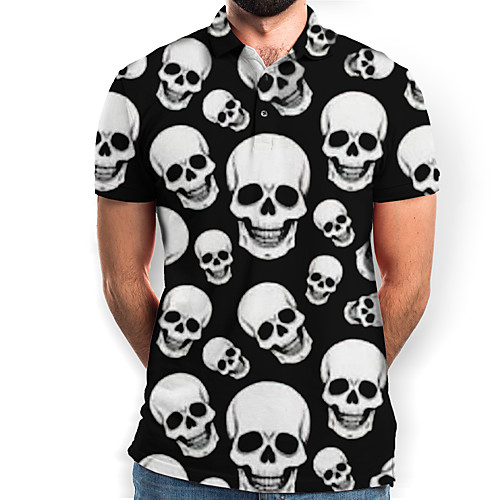 

Men's Graphic Skull Black & White Polo Basic Elegant Daily Going out Black