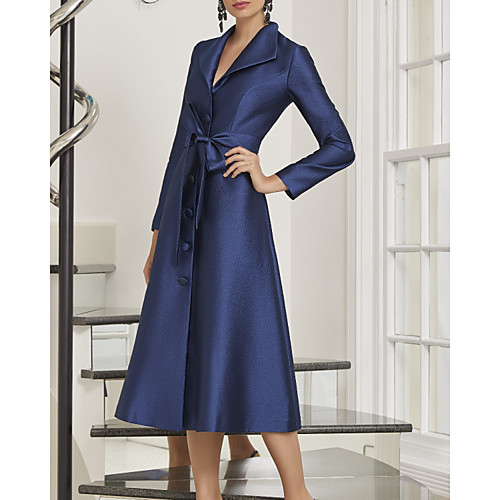 

A-Line Mother of the Bride Dress Elegant Shirt Collar Ankle Length Chiffon Long Sleeve with Sash / Ribbon 2020