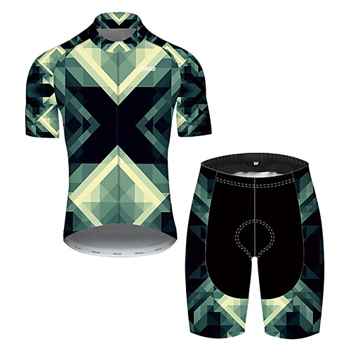 

21Grams Men's Short Sleeve Cycling Jersey with Shorts Green / Black Bike Breathable Sports Grid / Plaid Mountain Bike MTB Road Bike Cycling Clothing Apparel / Stretchy