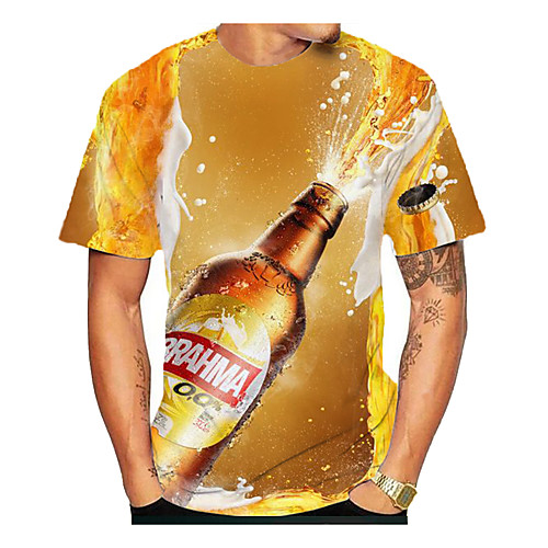 

Men's T shirt Graphic Beer Print Short Sleeve Daily Tops Yellow