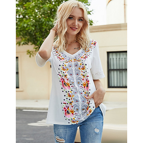 

Women's Tops Geometric Tank Top V Neck Daily Summer White S M L XL 2XL