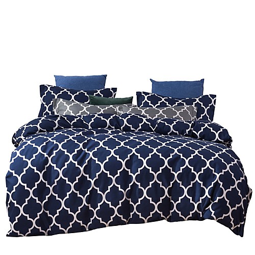 

Duvet Cover Sets 3 Piece Bedding Sets Blue White Geometric Pattern Polyester Ultra Soft (1 Flat Sheet 1 Duvet Cover 1 Pillowcase)