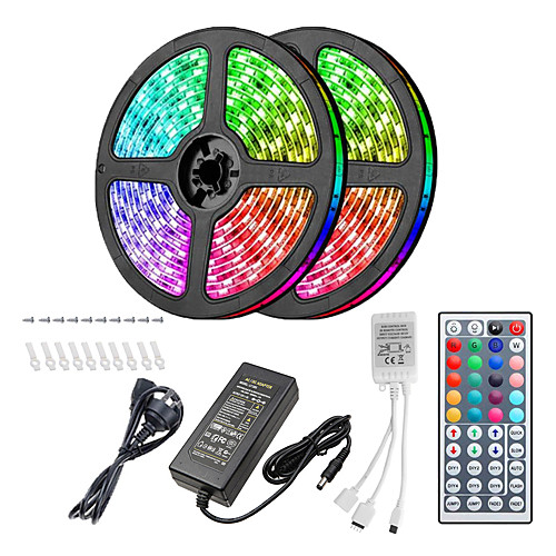 

10m Light Sets 300 LEDs 5050 SMD 10mm RGB Remote Control / RC Cuttable Dimmable 100-240 V / Linkable / Suitable for Vehicles / Self-adhesive / Color-Changing / IP44