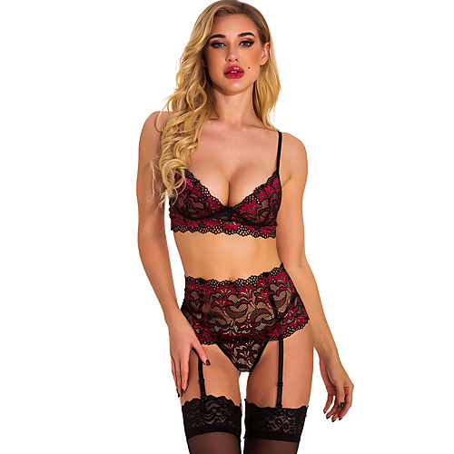 

Women's Lace Backless Suits Nightwear Patchwork Wine S M L