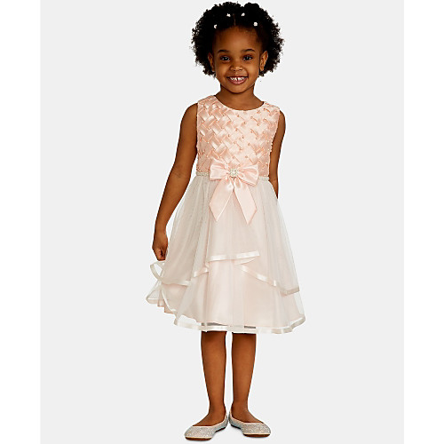 

A-Line Knee Length Party / Wedding Flower Girl Dresses - Satin / Tulle Sleeveless Jewel Neck with Bow(s) / Appliques