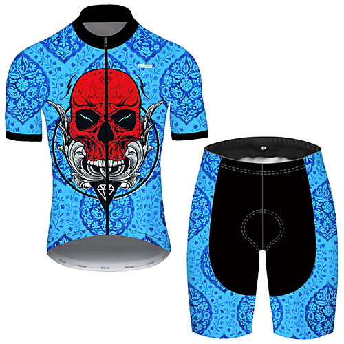 

21Grams Men's Short Sleeve Cycling Jersey with Shorts Nylon Polyester Black / Blue Patchwork Skull Bike Clothing Suit Breathable 3D Pad Quick Dry Ultraviolet Resistant Reflective Strips Sports