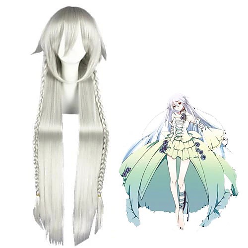 

Cosplay Wig Alice Pandora Hearts Straight Cosplay Halloween Braid With Bangs Wig Long Silver Synthetic Hair 39 inch Women's Anime Cosplay Adorable Silver