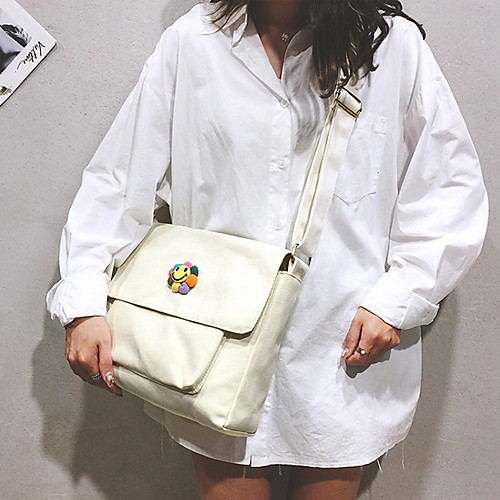 

Women's Appliques Canvas Crossbody Bag Geometric Pattern White / Black
