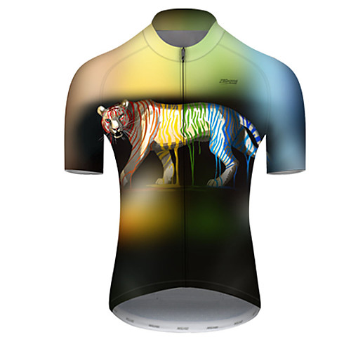 

21Grams Men's Short Sleeve Cycling Jersey Black / Yellow Animal Bike Top Mountain Bike MTB Road Bike Cycling Breathable Sports Clothing Apparel / Micro-elastic