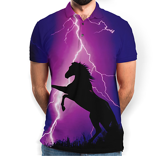 

Men's Polo Graphic Animal Print Short Sleeve Daily Tops Basic Purple