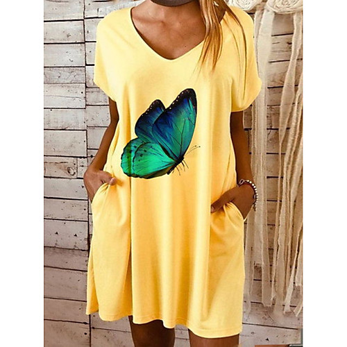 

Women's A-Line Dress Knee Length Dress - Short Sleeves Animal Summer Casual 2020 Yellow S M L XL XXL
