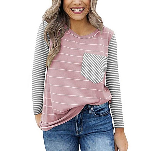 

Women's Sweatshirt Striped Basic White Black Blushing Pink Navy Blue Light Blue S M L XL XXL