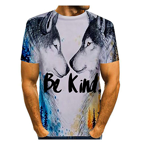 

Men's T shirt Graphic Letter Animal Print Short Sleeve Daily Tops Basic Blue