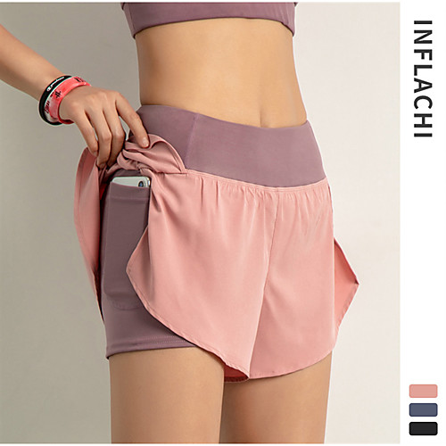 

INFLACHI Women's Running Shorts Bottoms 2 in 1 with Phone Pocket Liner Gym Workout Marathon Running Jogging Trail Lightweight Breathable Quick Dry Sport Solid Colored Black Blushing Pink Blue