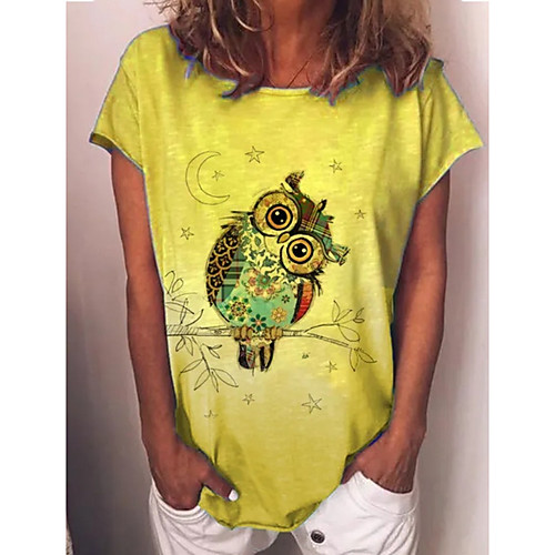 

Women's T-shirt Cartoon Printing Round Neck Tops Basic Top Yellow Green Light Green