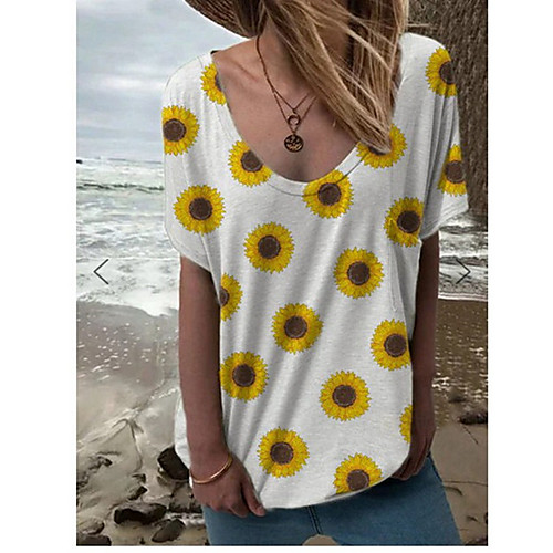 

Women's Tops Graphic T-shirt V Neck Daily Summer White S M L XL 2XL 3XL