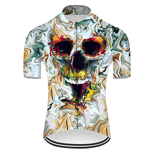 

21Grams Men's Short Sleeve Cycling Jersey Nylon Polyester Blue / White 3D Novelty Skull Bike Jersey Top Mountain Bike MTB Road Bike Cycling Breathable Quick Dry Ultraviolet Resistant Sports Clothing