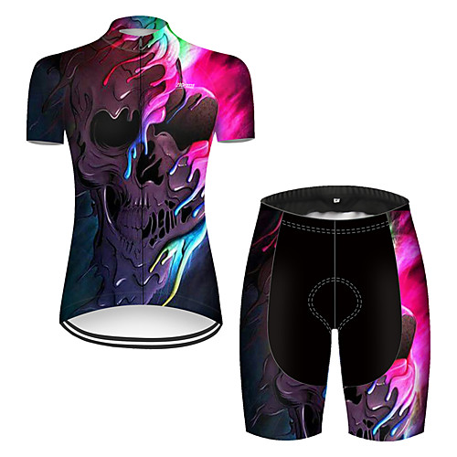 

21Grams Women's Short Sleeve Cycling Jersey with Shorts Nylon Polyester Black / Red 3D Gradient Skull Bike Clothing Suit Breathable 3D Pad Quick Dry Ultraviolet Resistant Reflective Strips Sports 3D