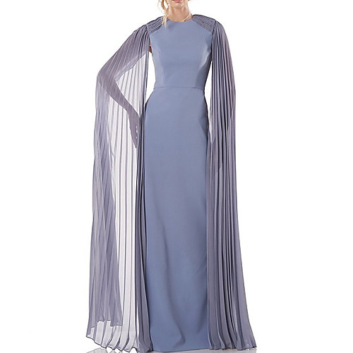 

Sheath / Column Mother of the Bride Dress Elegant Jewel Neck Floor Length Chiffon Long Sleeve with Pleats 2021