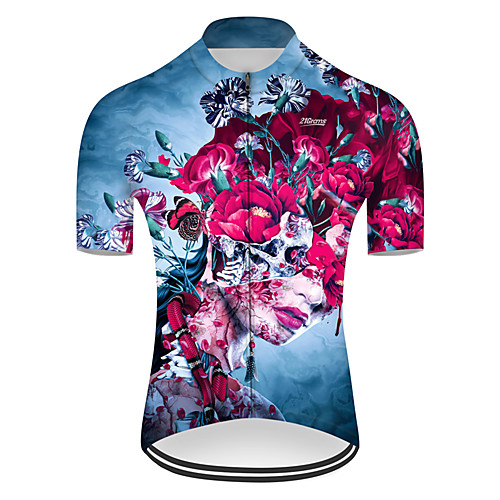 

21Grams Men's Short Sleeve Cycling Jersey Nylon Polyester RedBlue Novelty Skull Floral Botanical Bike Jersey Top Mountain Bike MTB Road Bike Cycling Breathable Quick Dry Ultraviolet Resistant Sports