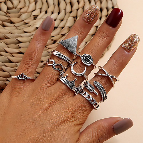 

Women's Ring 10pcs Silver Alloy Crown Simple Classic Vintage Wedding Gift Jewelry Roses Leaf Moon / Heart