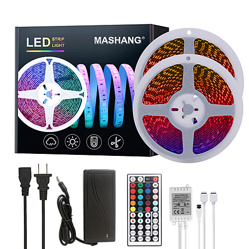 

Bright RGB LED Strip Lights 32.8ft 10M RGB Tiktok Lights 1200LEDs SMD 5050 with 44 Keys IR Remote Controller and 100-240V Adapter for Home Bedroom Kitchen TV Back Lights DIY Deco