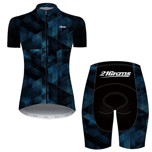 

21Grams Women's Short Sleeve Cycling Jersey with Shorts Nylon Polyester Black / Blue Plaid Checkered 3D Gradient Bike Clothing Suit Breathable 3D Pad Quick Dry Ultraviolet Resistant Reflective Strips