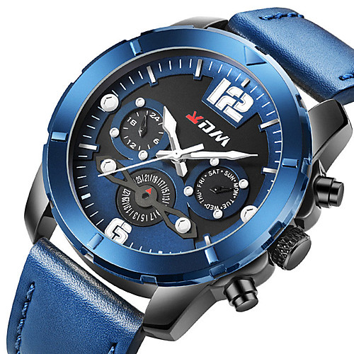 

Men's Sport Watch Quartz Modern Style Stylish Leather Water Resistant / Waterproof Calendar / date / day Alarm Clock Analog Casual Big Face - BlackGloden Black Blue