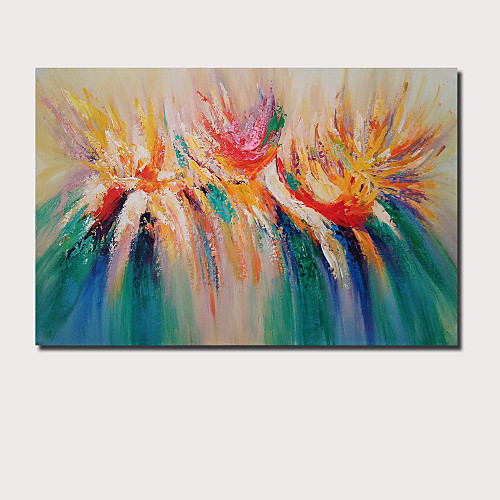 

Oil Painting Hand Painted Horizontal Panoramic Abstract Floral / Botanical Comtemporary Modern Stretched Canvas