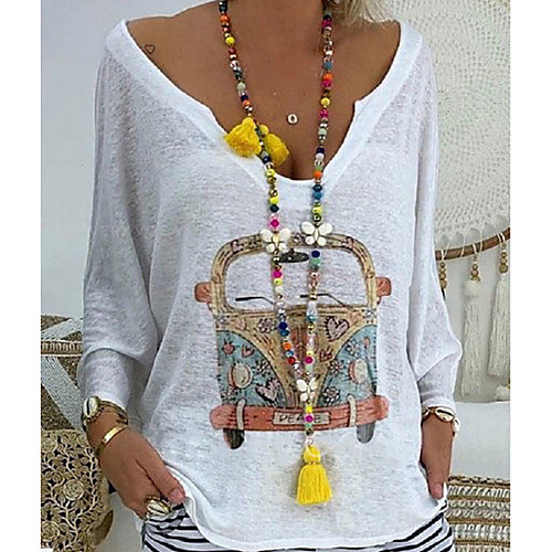 

Women's T-shirt Cartoon Tops V Neck Daily White Black Blushing Pink S M L XL 2XL 3XL