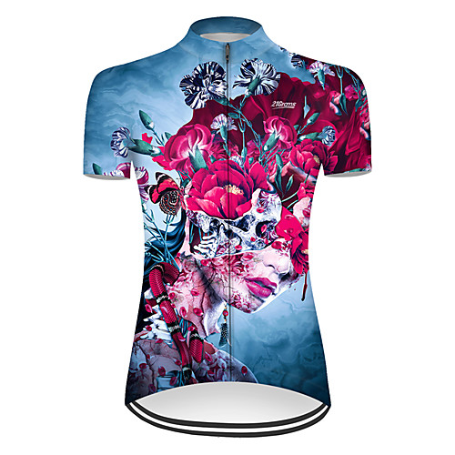

21Grams Women's Short Sleeve Cycling Jersey Nylon Polyester RedBlue Novelty Skull Floral Botanical Bike Jersey Top Mountain Bike MTB Road Bike Cycling Breathable Quick Dry Ultraviolet Resistant