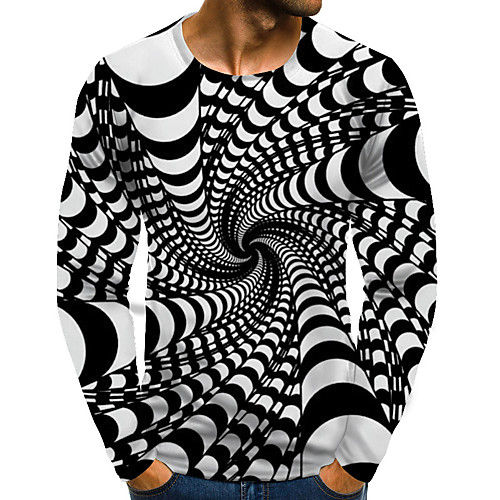 

Men's T shirt Graphic Optical Illusion Plus Size Print Long Sleeve Daily Tops Streetwear Exaggerated Rainbow