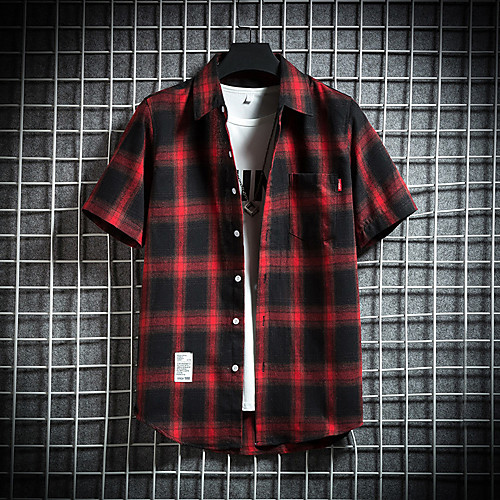 

Men's Plaid Shirt Basic Daily Weekend White / Black / Red / Yellow / Green