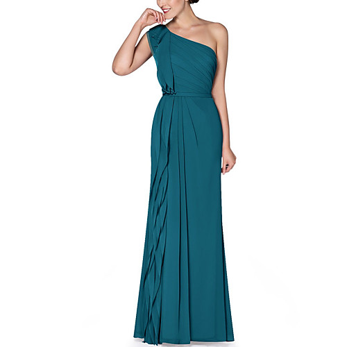 

Sheath / Column One Shoulder Floor Length Chiffon Bridesmaid Dress with Ruching