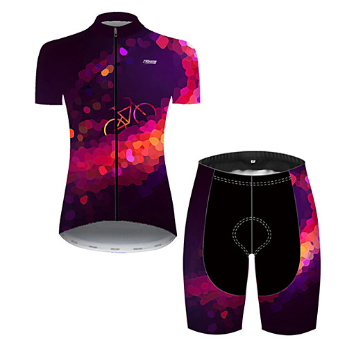 

21Grams Women's Short Sleeve Cycling Jersey with Shorts Nylon Polyester Violet Polka Dot 3D Gradient Bike Clothing Suit Breathable 3D Pad Quick Dry Ultraviolet Resistant Reflective Strips Sports