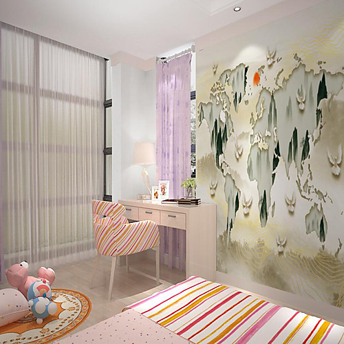 

Custom Self Adhesive Mural Wallpaper Antique Map Children's Cartoon Style Suitable For Bedroom Art Deco / Landscape Home Decoration Modern Wall Covering