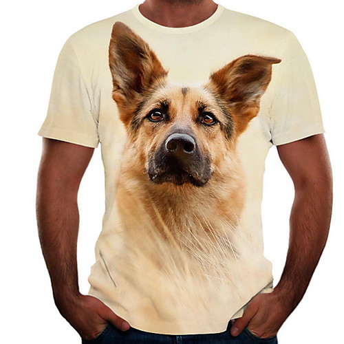 

Men's T shirt 3D Print Dog Graphic Animal Print Short Sleeve Daily Tops Black Yellow Beige