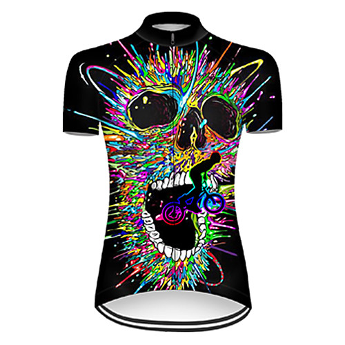 

21Grams Women's Short Sleeve Cycling Jersey Black / Yellow Skull Bike Top Mountain Bike MTB Road Bike Cycling Breathable Sports Clothing Apparel / Micro-elastic